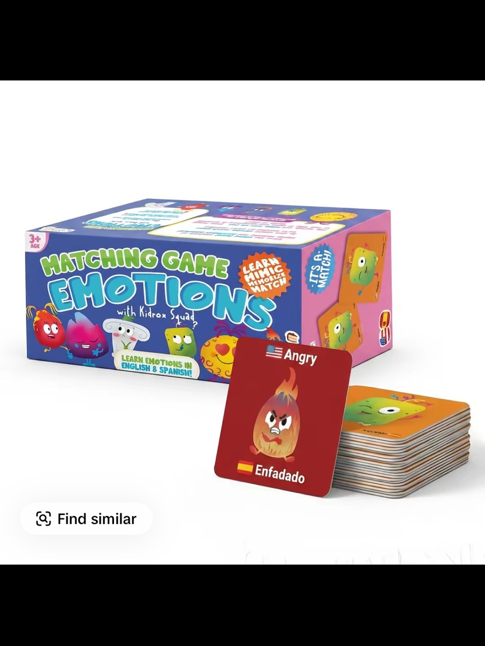 Kidrox Emotions Matching Game - Bilingual Memory Card Game in English & Spanish